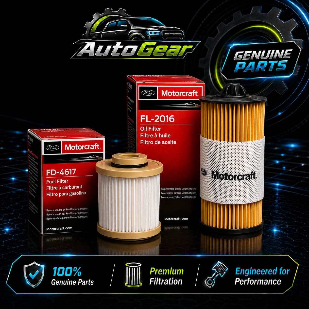 Motorcraft FD-4617 and FL-2016 Combo Pack of 2 | OEM Oil & Fuel Filter.